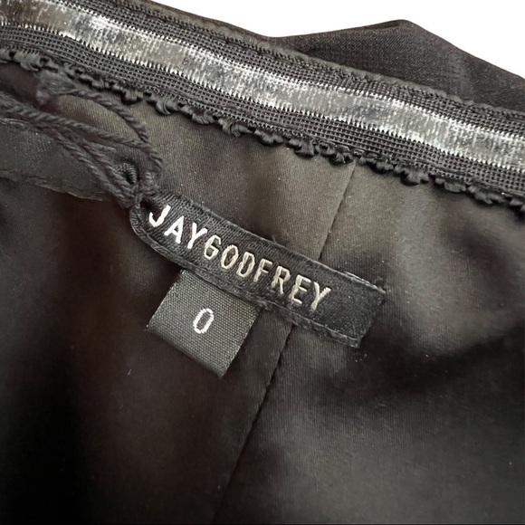 JAY GODFREY 70s Ruffled Black Crepe Off Shoulder High Waist Wide Leg Jumpsuit 0 - Picture 4 of 4